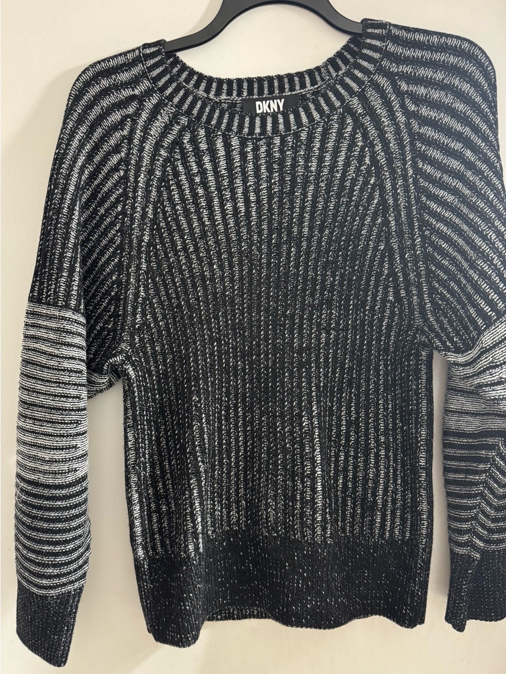 DKNY Black & White Ribbed Crewneck Sweater